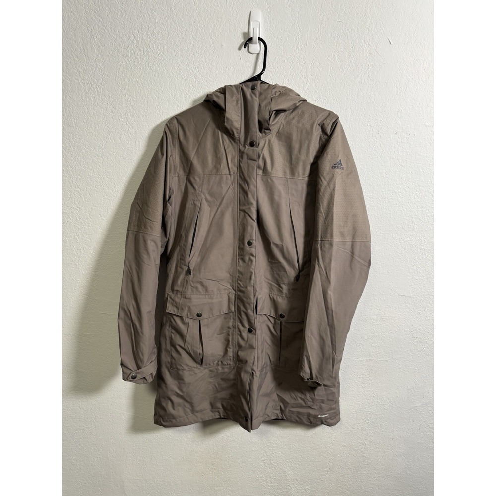 Adidas Long Jacket Womens M Brown Hooded Parka Outdoor Climaproof Medium‎
